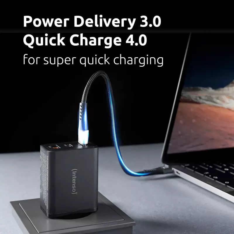 Maitinimo adapteris Intenso W65ACC USB-A ir USB-C prievadai juodas
