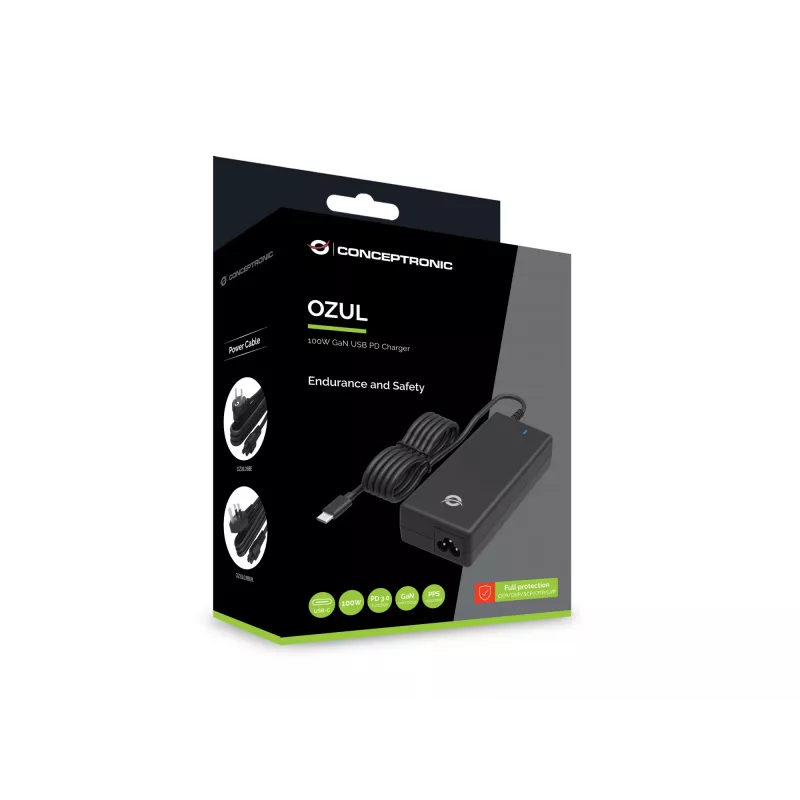 Conceptronic OZUL03BE 100 W GaN stalinis USB PD įkroviklis, universalus, vidaus, 100–240 V, 50–60 Hz, 100 W, 5–20 V