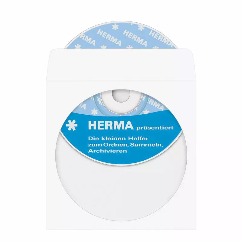 Sleeve case HERMA CD/DVD kišenės iš popieriaus baltos su lipniu tašku 100 vnt.