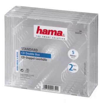 CD Dvigubas Juvelyro Dėklas Hama 44752 Pakuotėje 5 Vnt., Skirtas 2 Diskams, Skaidrus