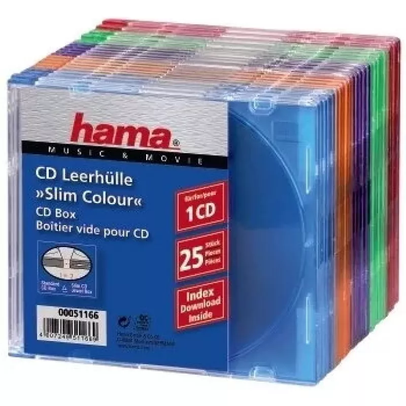Hama CD plonų dėžučių rinkinys, 25 vnt., spalvotas 1 diskui įvairiaspalvis