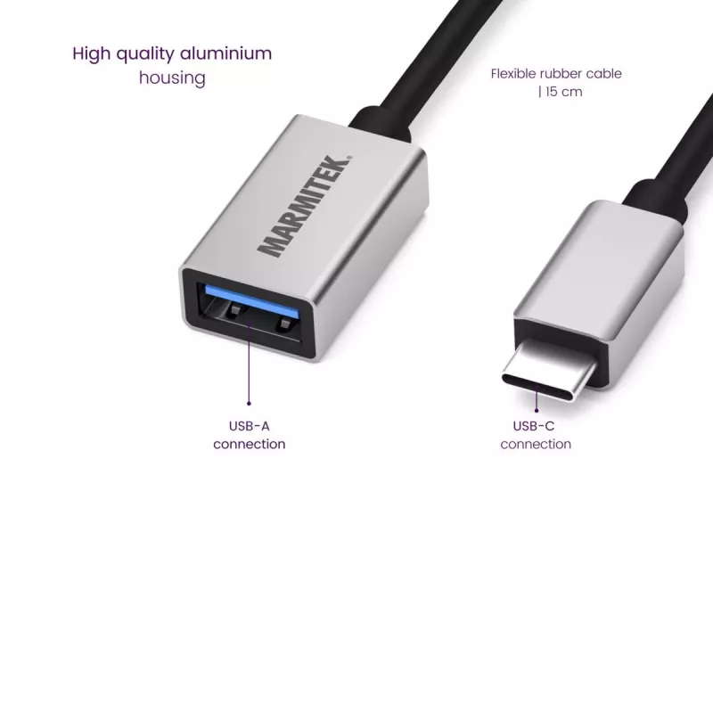 USB laidas Marmitek 08375 0,15 m USB 3.2 Gen 1 USB C USB A juoda sidabro