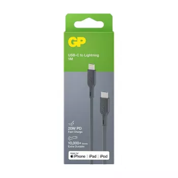Kabelis GP baterijos CL1P 1m Pilkas Lightning USB C