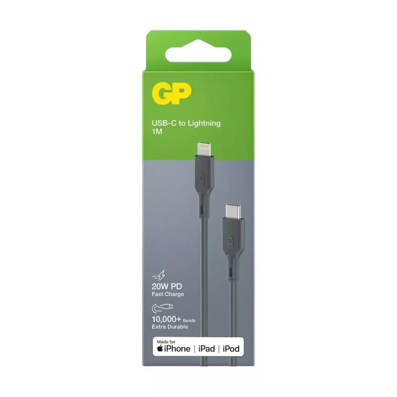 Kabelis GP baterijos CL1P 1m Pilkas Lightning USB C