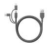 USB kabelis GP baterijos CY1N 1m USB A USB C/Micro-USB B/Lightning Pilka