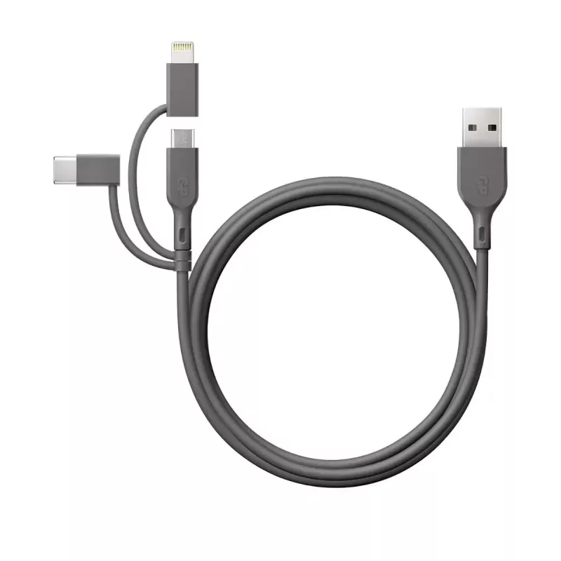 USB kabelis GP baterijos CY1N 1m USB A USB C/Micro-USB B/Lightning Pilka