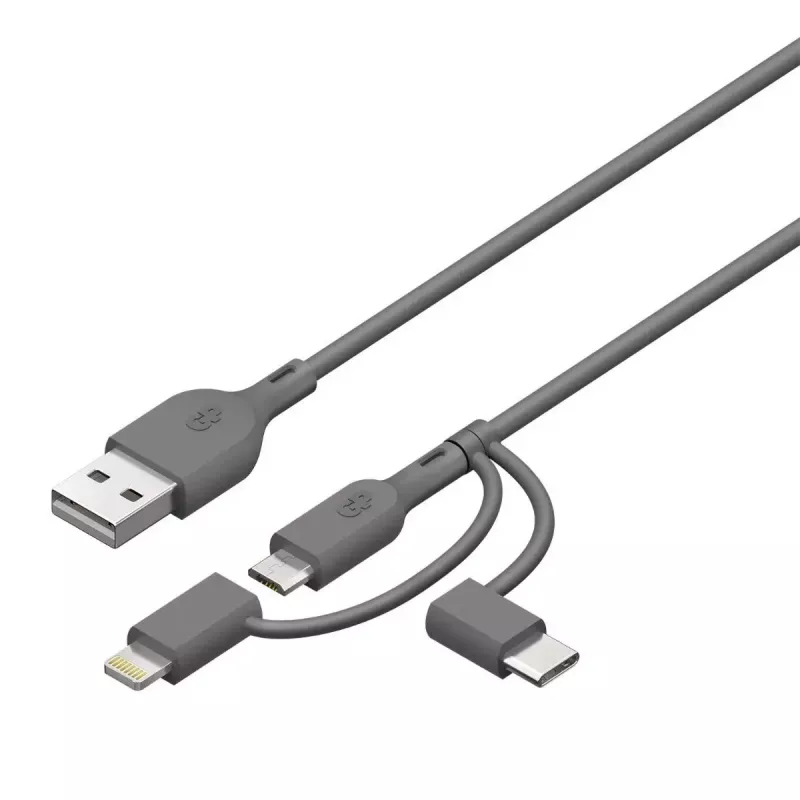 USB kabelis GP baterijos CY1N 1m USB A USB C/Micro-USB B/Lightning Pilka
