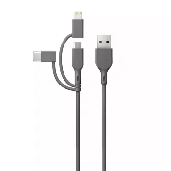 USB kabelis GP baterijos CY1N 1m USB A USB C/Micro-USB B/Lightning Pilka