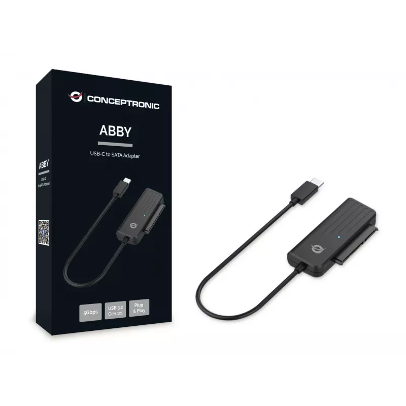 Conceptronic ABBY USB-C į SATA adapteris, juoda, Kinija, 32 mm, 12 mm, 65 mm, 22 g