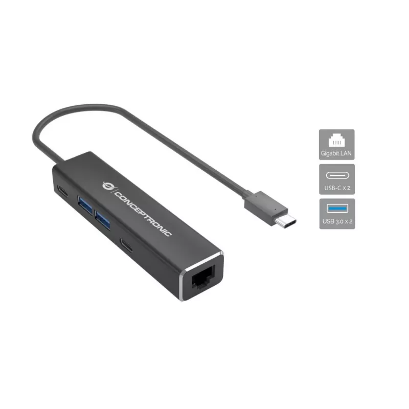 Conceptronic ABBY13B Gigabit Ethernet USB 3.2 Gen 1 adapteris su USB šakotuvu, GbE, USB-A x 2, USB-C x 2
