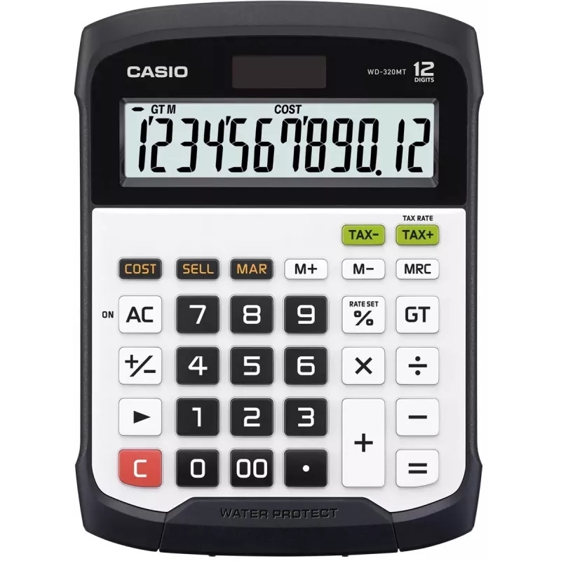 Finansinis skaičiuotuvas Casio WD-320MT Stalinis 12 skaitmenų Juoda Balta