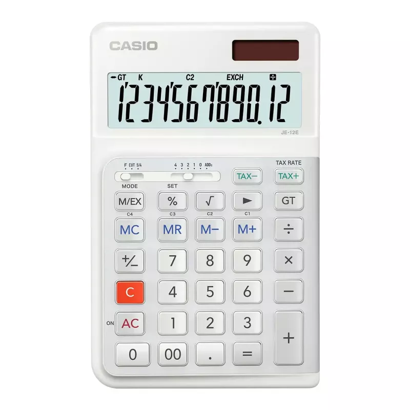 Bazinis skaičiuotuvas Casio JE-12E-WE Stalinis 12 skaitmenų Baltas