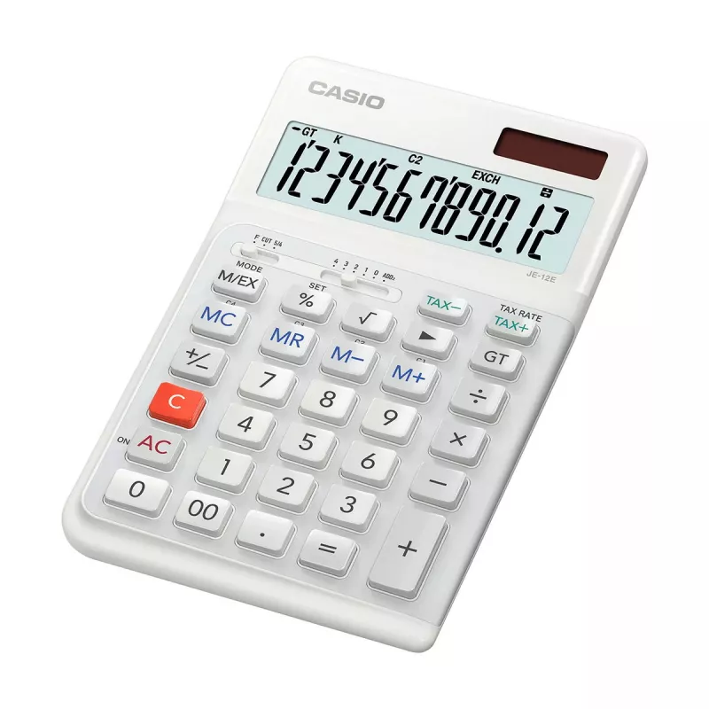 Bazinis skaičiuotuvas Casio JE-12E-WE Stalinis 12 skaitmenų Baltas