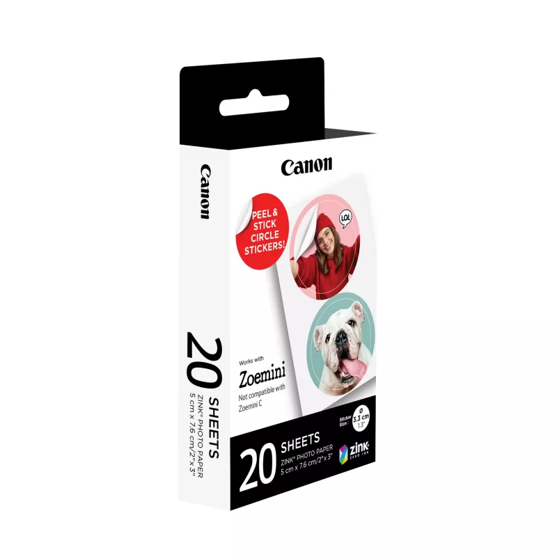 Canon ZINK™ 1,3 inch iš anksto išpjauto apskritimo lipdukų rinkinys, 20 lapų