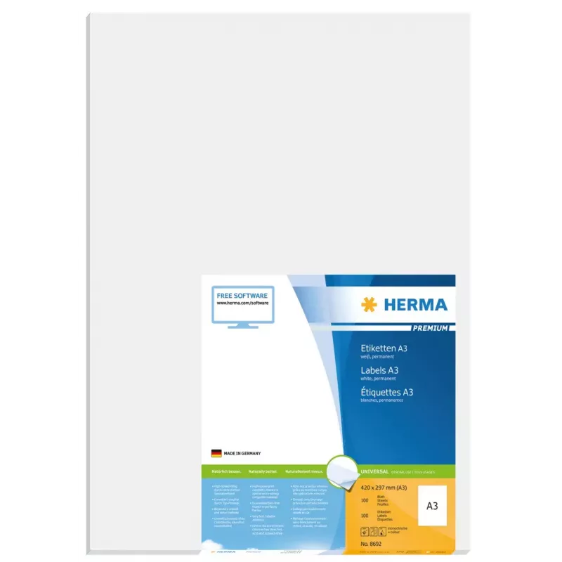 A3 etiketės Premium HERMA 8692 297x420 mm Balta Popierius Matinės