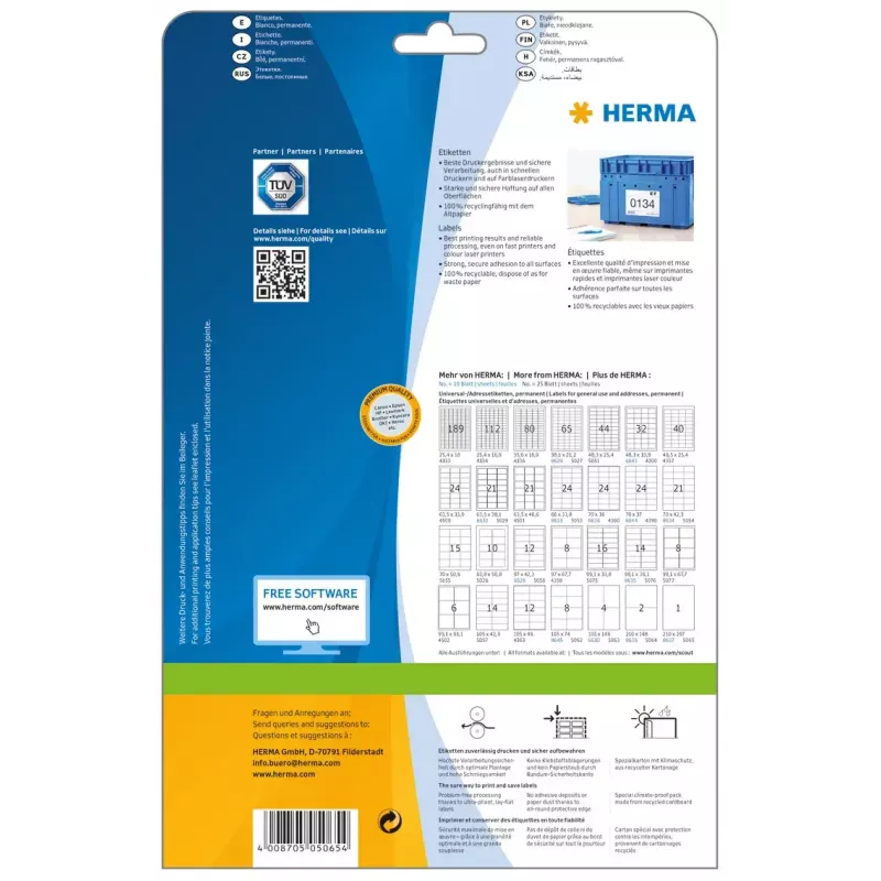 Lipnus spausdintuvo etiketė HERMA Labels Premium A4 210x297 mm