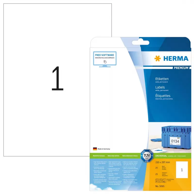 Lipnus spausdintuvo etiketė HERMA Labels Premium A4 210x297 mm