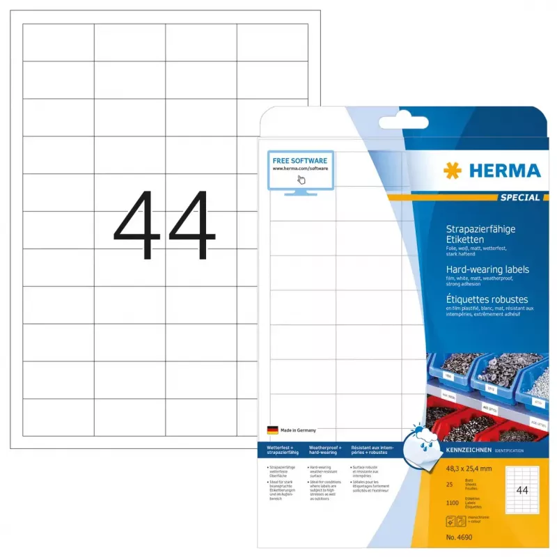 Lipnios spausdintuvo etiketės HERMA Labels dilimui atsparios A4 48,3x25,4 mm