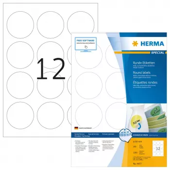 Lipnios spausdintuvo etiketės HERMA Nuimamos etiketės A4 Ø 60 mm