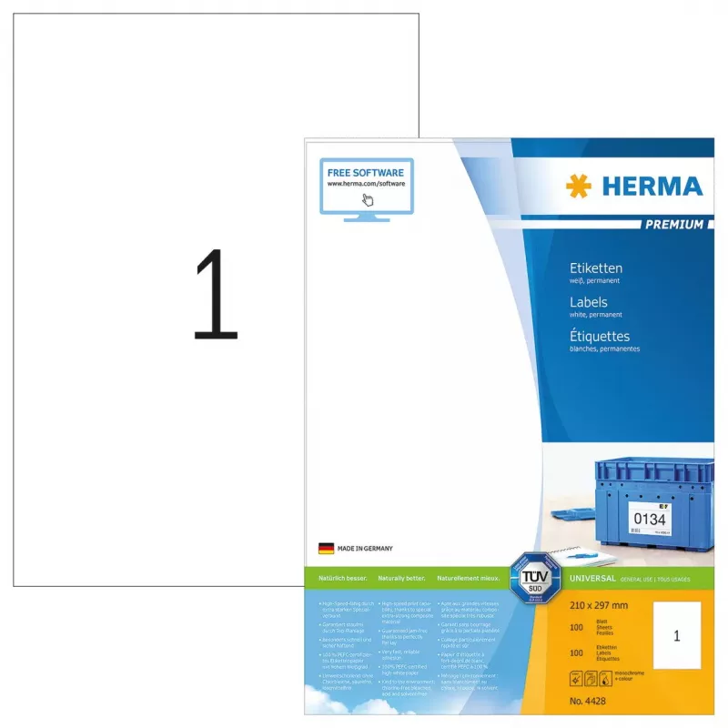 Lipnus spausdintuvo etiketė HERMA Labels Premium A4 210x297 mm