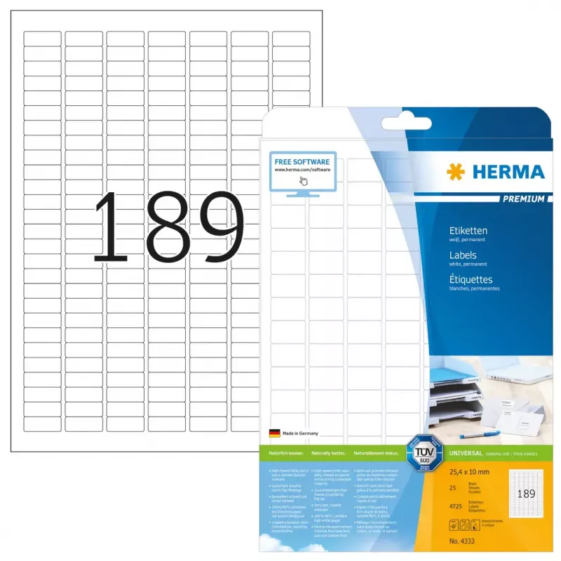Lipnios spausdintuvo etiketės HERMA Labels Premium A4 25,4x10 mm 4725 vnt.