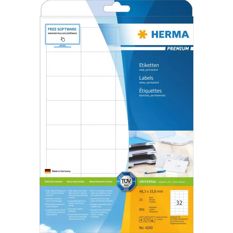 Lipnaus spausdintuvo etiketės HERMA Labels Premium A4 48,3x33,8 mm