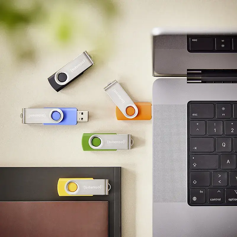 INTENSO Office Line USB atmintuko kelių vienetų pakuotė 5×64 GB, USB-A, USB 3.2 Gen 1, pasukamas, įvairiaspalvis