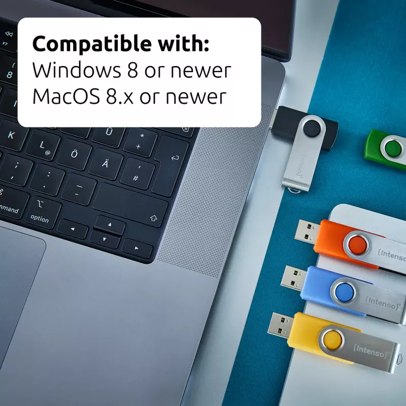 INTENSO Office Line USB atmintuko kelių vienetų pakuotė 5×64 GB, USB-A, USB 3.2 Gen 1, pasukamas, įvairiaspalvis