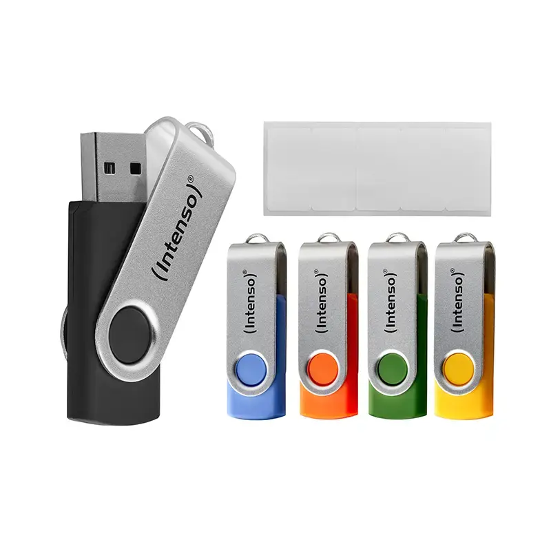 INTENSO Office Line USB atmintuko kelių vienetų pakuotė 5×64 GB, USB-A, USB 3.2 Gen 1, pasukamas, įvairiaspalvis