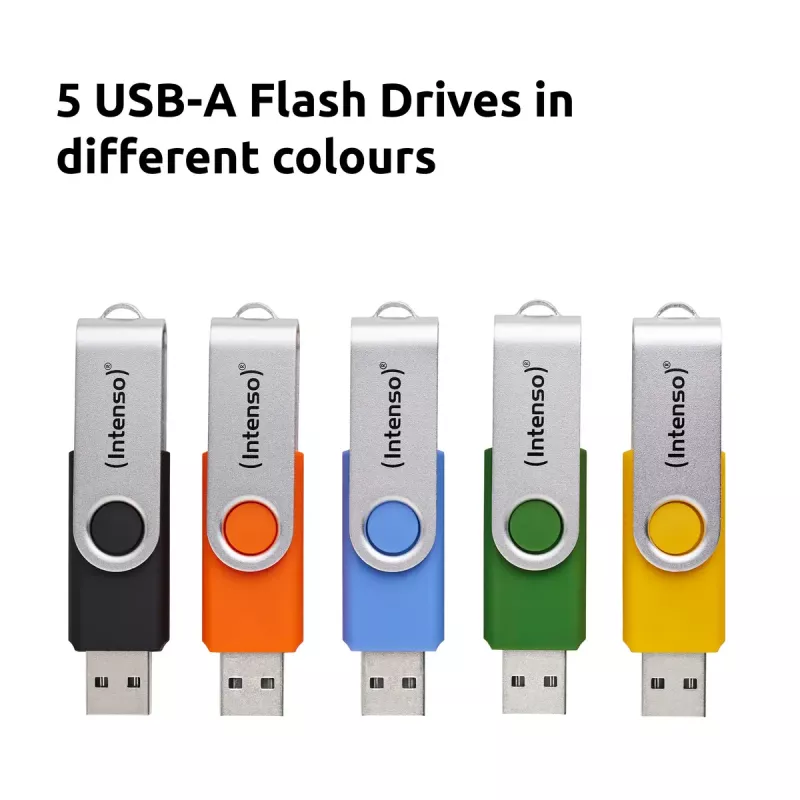 INTENSO Office Line USB atmintuko kelių vienetų pakuotė 5×64 GB, USB-A, USB 3.2 Gen 1, pasukamas, įvairiaspalvis