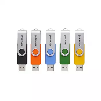 INTENSO Office Line USB atmintuko kelių vienetų pakuotė 5×64 GB, USB-A, USB 3.2 Gen 1, pasukamas, įvairiaspalvis