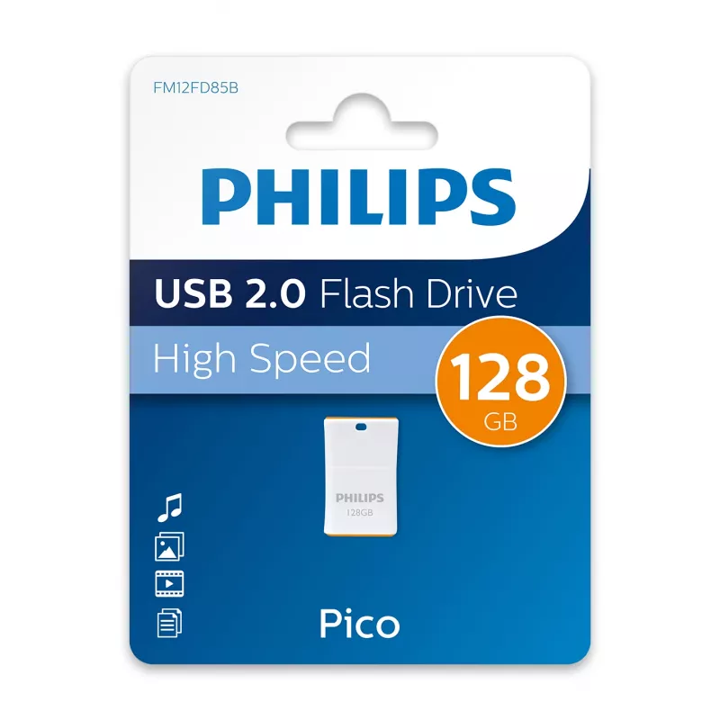 Philips Pico USB atmintukas 128 GB USB Type-A 2.0 Oranžinė, Balta