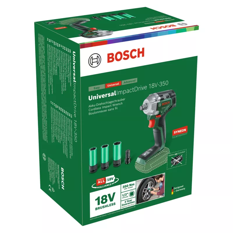 Bosch UniversalImpactDrive 18V-350 (Įrankis be baterijos + šešiabriaunis adapteris + 3 veržlės 17, 19, 21 mm)