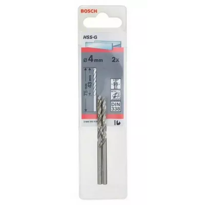 Sraigtinis grąžtas Bosch metalo grąžtas HSS-G DIN 338 4 mm 2 vnt.