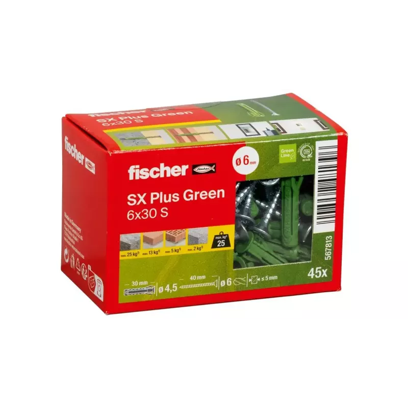 Varžtų ir sienos kaiščių rinkinys Fischer 567813 45 vnt. Žalia