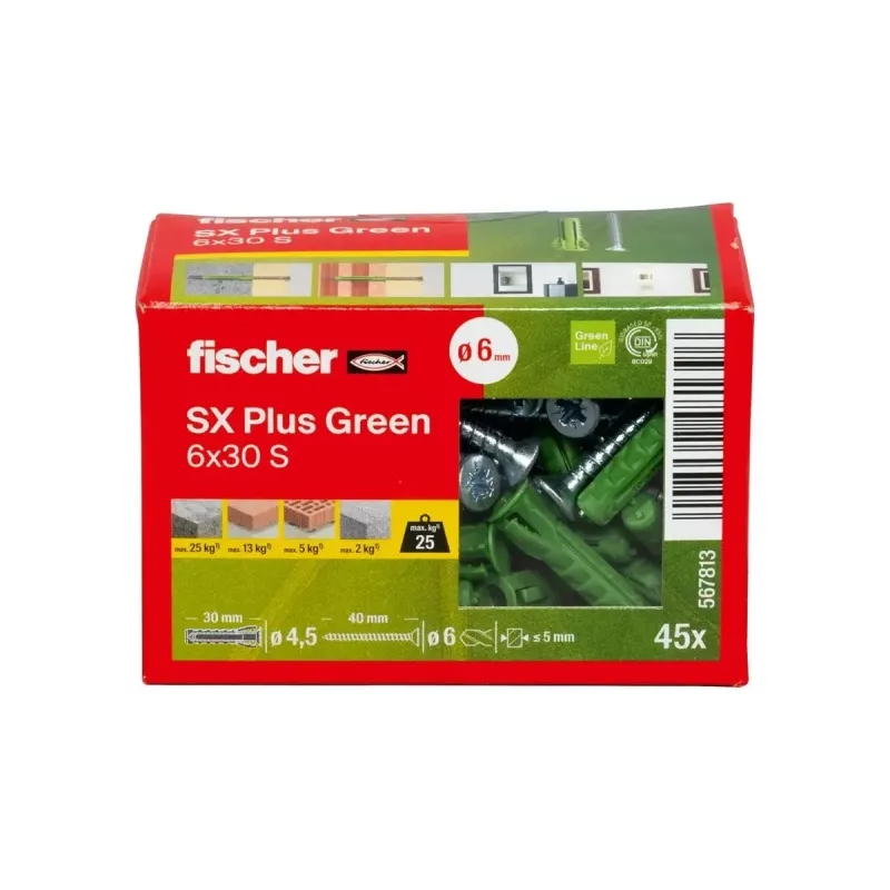 Varžtų ir sienos kaiščių rinkinys Fischer 567813 45 vnt. Žalia