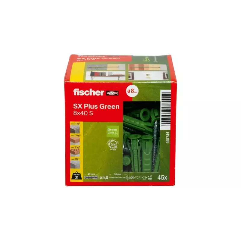 Varžtų ir kaiščių rinkinys Fischer 567814 45 vnt. 8 mm skersmuo 40 mm ilgis