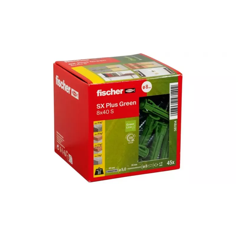 Varžtų ir kaiščių rinkinys Fischer 567814 45 vnt. 8 mm skersmuo 40 mm ilgis