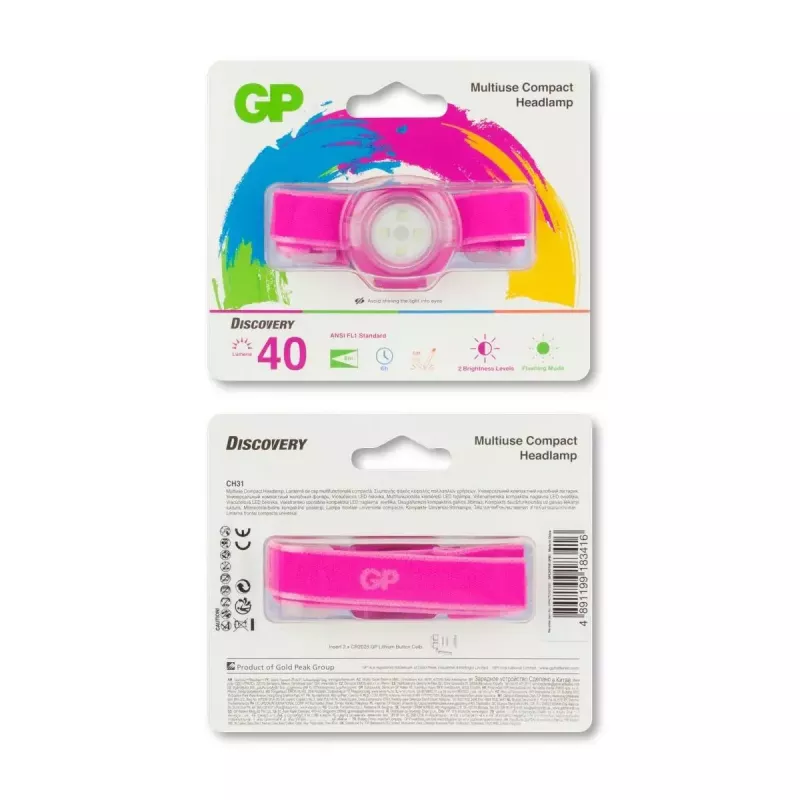 Ant galvos tvirtinamas žibintuvėlis GP baterijos CH31002 Pink