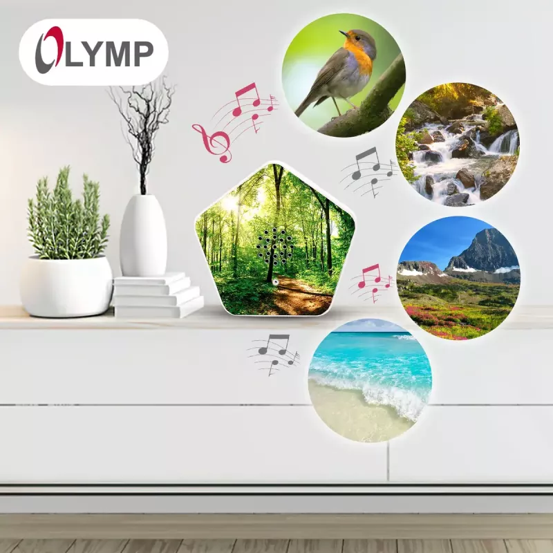 Garso aparatas Olympia Sounds of Nature, baltas, kompaktiški matmenys 135×30×130 mm
