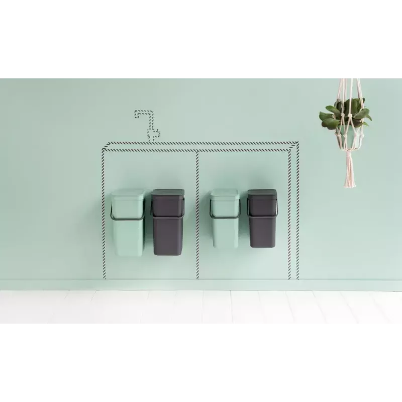 Brabantia Sort & Go stačiakampis plastikinis žalias pilkas plotis 520 mm gylis 370 mm aukštis 430 mm