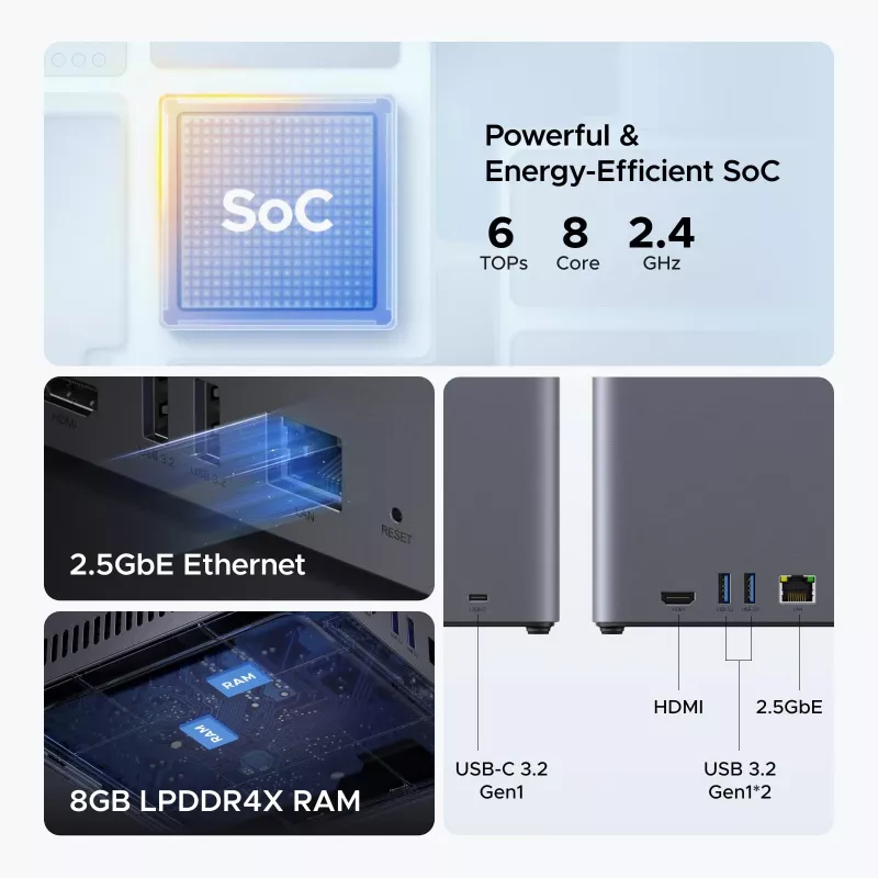 UGREEN NAS DH4300 Plus 4-jungtys 120TB su 2.5GbE ir USB-C