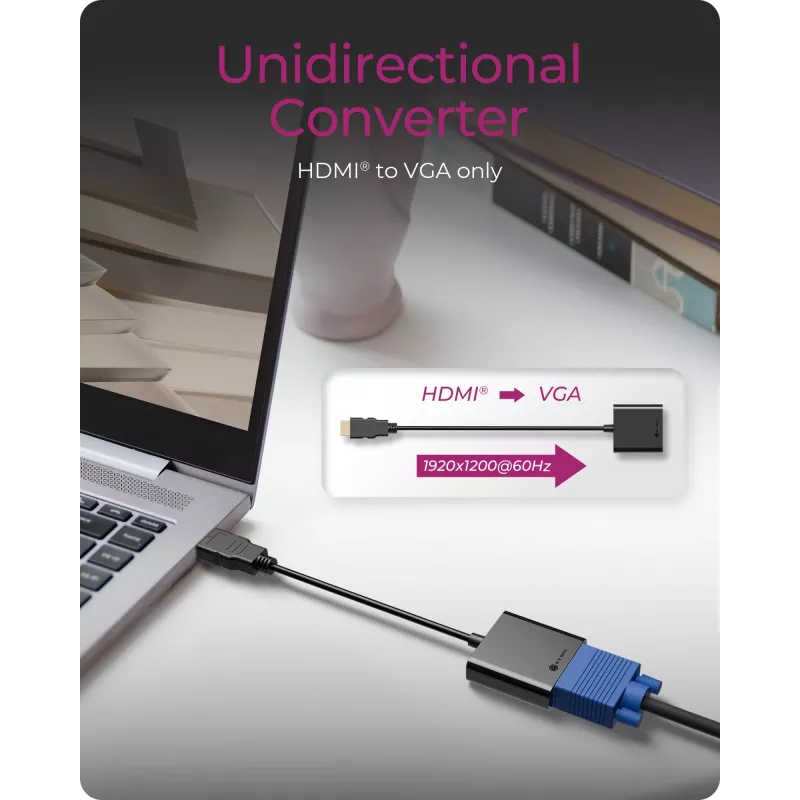 HDMI į VGA adapteris icybox IB-AC502a — HDMI A (kištukas) į VGA (lizdas) adapterį
