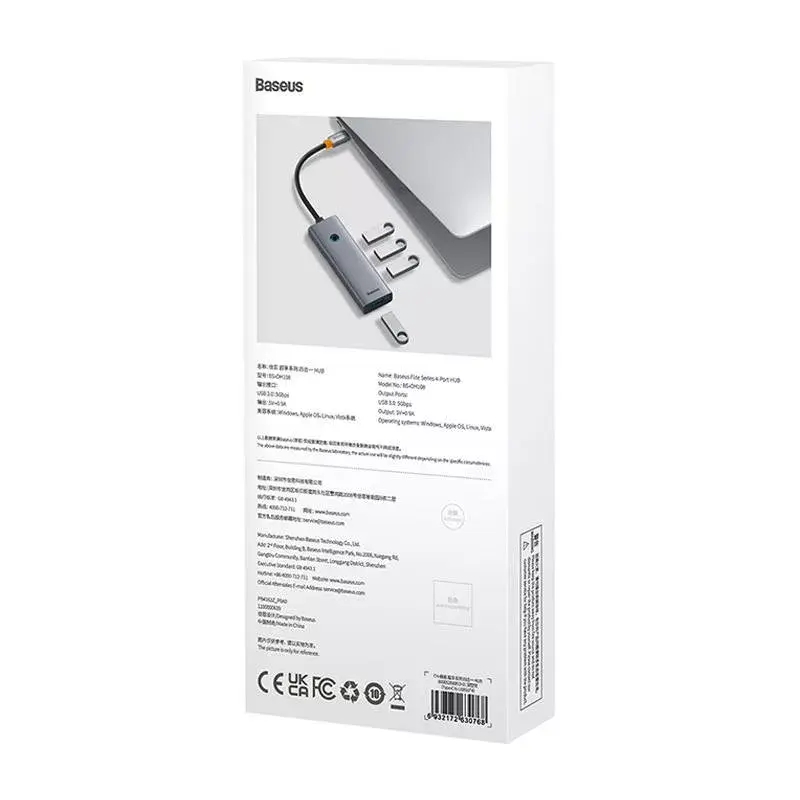 Baseus 4in1 Hub UltraJoy USB-C į USB 3.0 pilkas laidas