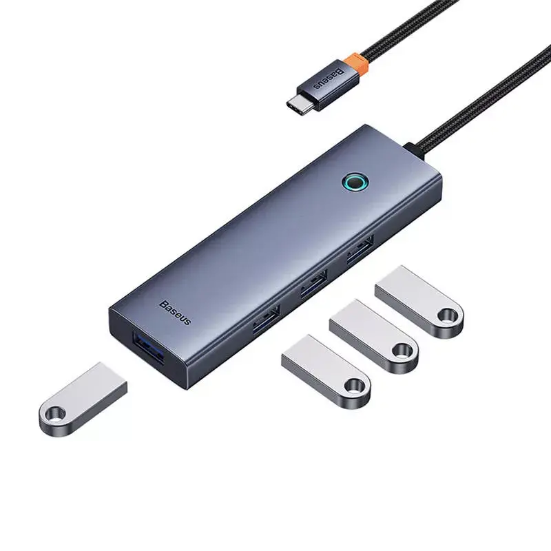 Baseus 4in1 Hub UltraJoy USB-C į USB 3.0 pilkas laidas