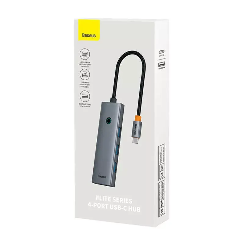 Baseus 4in1 Hub UltraJoy USB-C į USB 3.0 pilkas laidas
