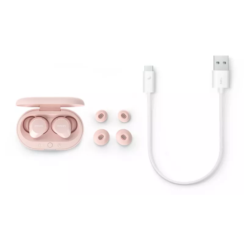 Philips TAT1209PK/00 ausinės / laisvų rankų įranga True Wireless Stereo (TWS) Į ausis Skambučiai / Muzika Bluetooth Rožinė