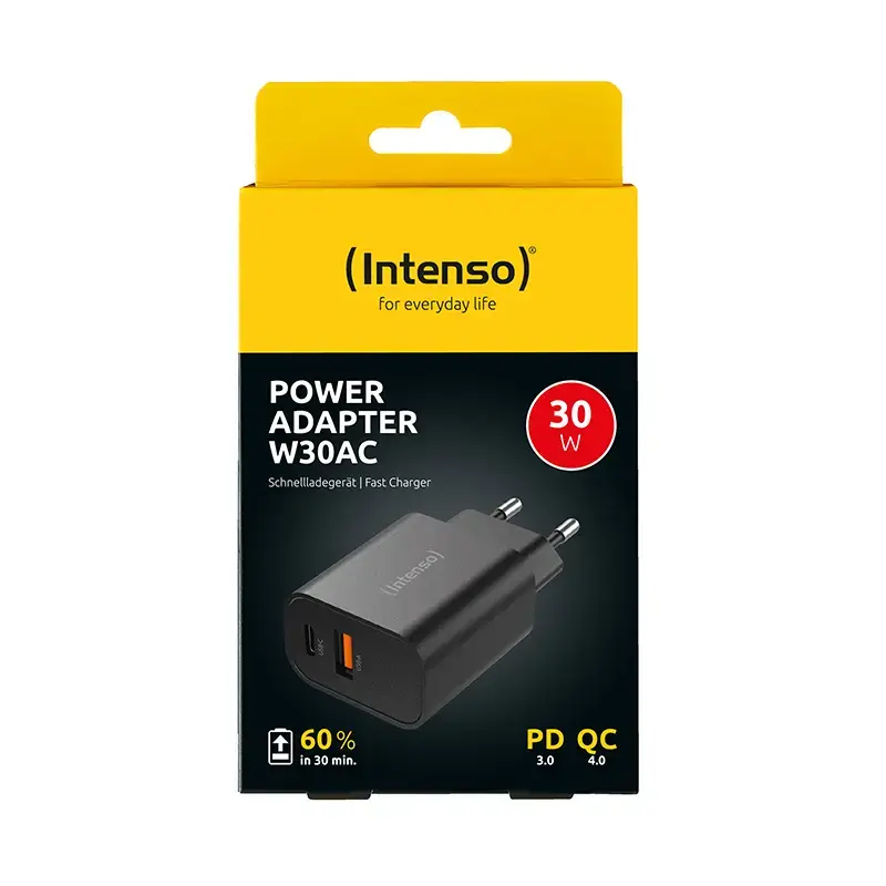 Maitinimo adapteris Intenso W30AC 30W USB-A USB-C Juodas