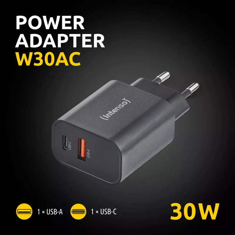Maitinimo adapteris Intenso W30AC 30W USB-A USB-C Juodas