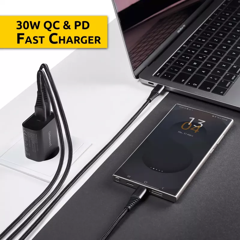 Maitinimo adapteris Intenso W30AC 30W USB-A USB-C Juodas